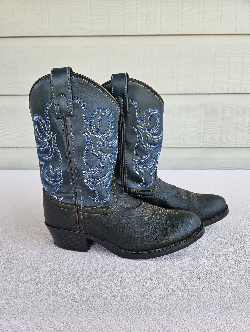 Smoky Mountain Monterey Western Cowboy Boots Youth SZ 2 Black Blue Pointed Toe
